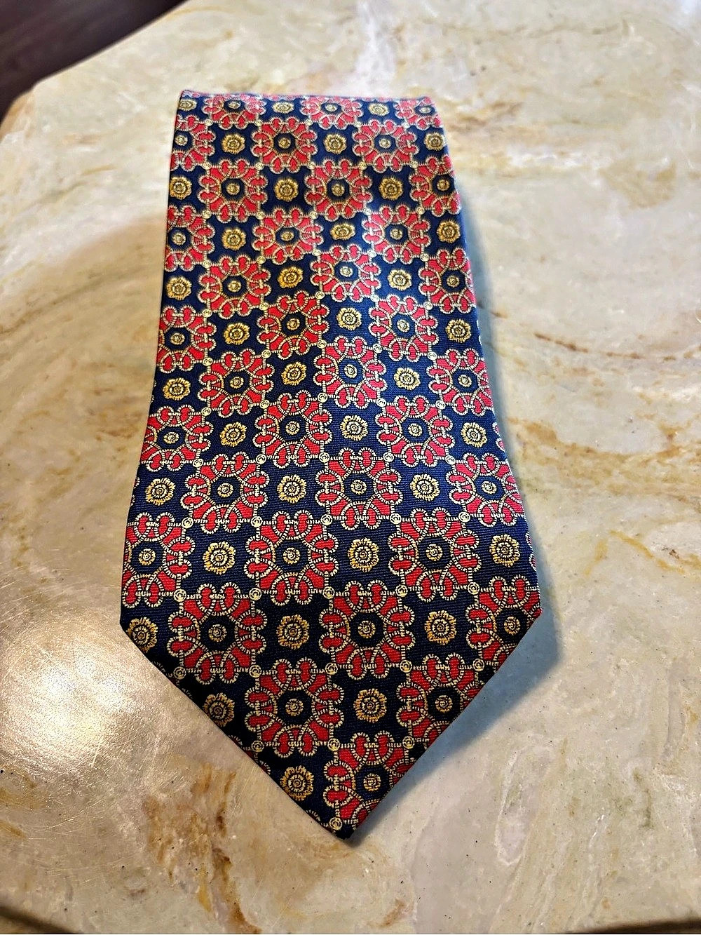 Holt Renfrew Men's Geometric Silk-Style Tie in Blue & Red Like New